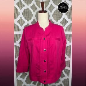 Rafaella Bright Pink Cotton Blend Button Front 3/4 Sleeve Jacket Size 12